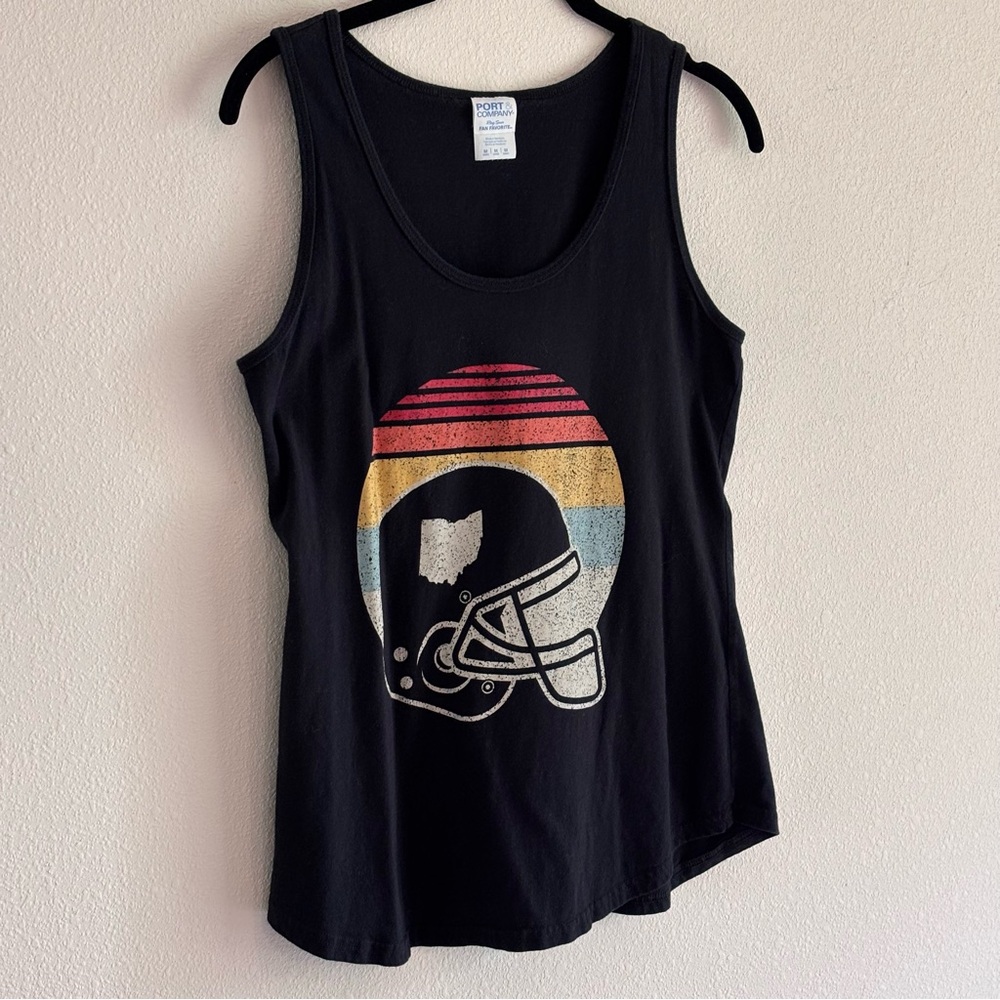 Port and Company Women’s Black Tank Top with Football Helmet Graphic SZ - M